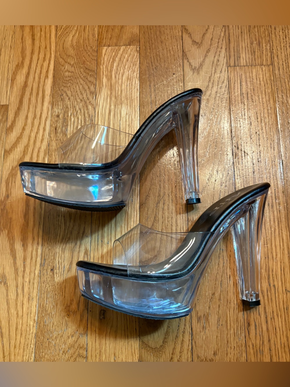 Clear Strap Black Platform Heels, Size 7 - Women’s - Picture 3 of 5
